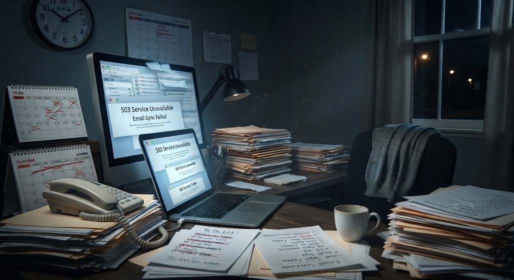 Organised business workspace with a computer and desk